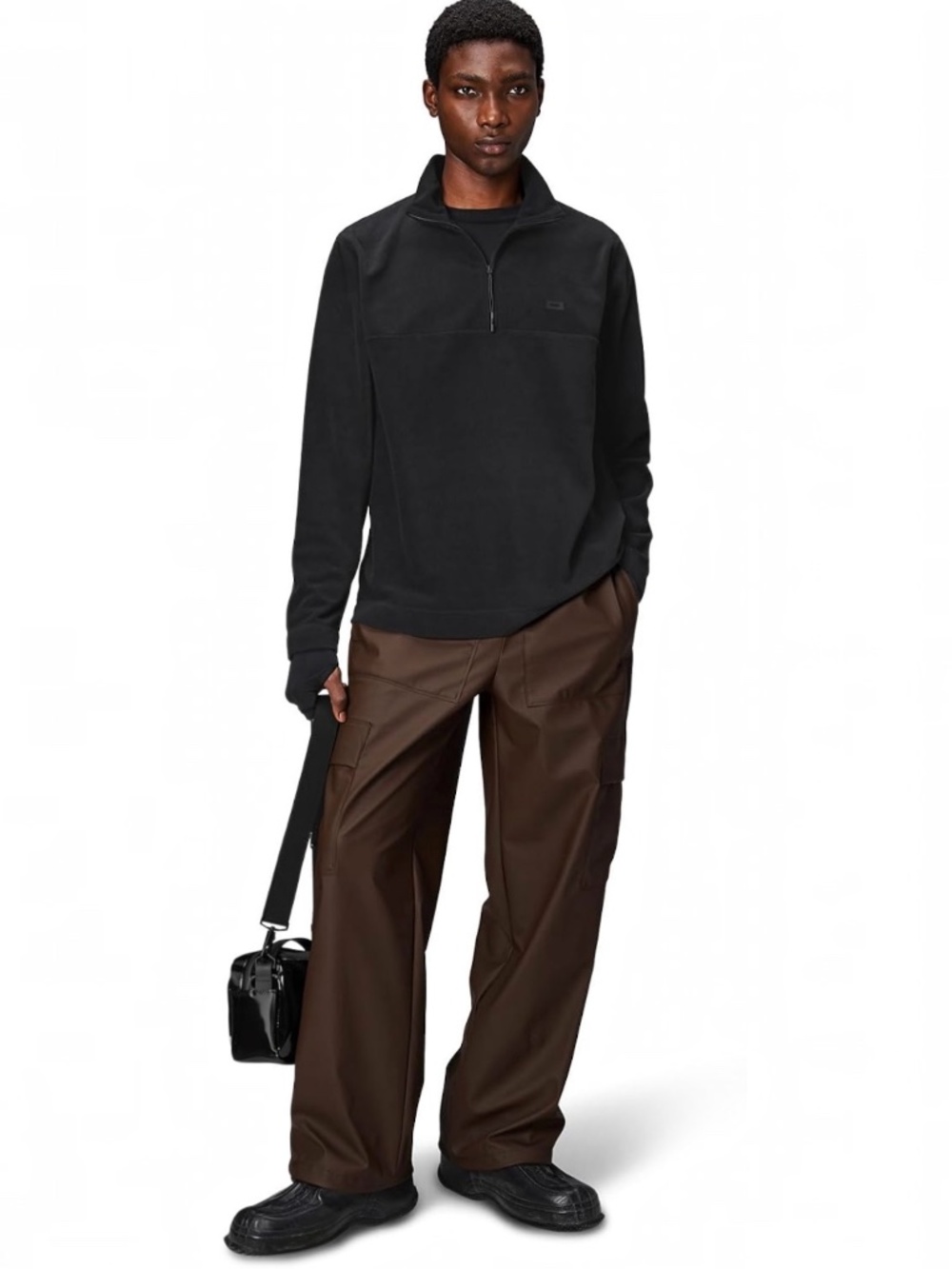 RAINS Addis Unisex Microfleece Half-Zip Pullover Black Size L